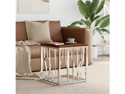 vidaXL Konferenčný stolík strieborný nehrdzavejúca oceľ a recyk. masív