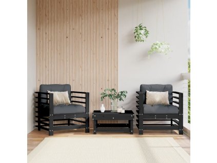 vidaXL Záhradné stoličky s vankúšmi 2 ks čierne borovicový masív