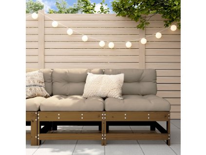 vidaXL Stredové pohovky s vankúšmi 2 ks medové borovicový masív