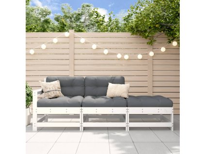 vidaXL 3-dielna záhradná sedacia súprava s vankúšmi biela masív