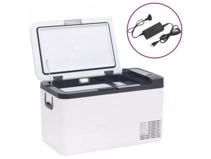 vidaXL Chladiaci box s rukoväťou a adaptérom čierno-biely 25 l PP a PE