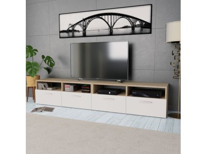 vidaXL TV stolíky, 2 ks, drevotrieska, 95x35x36 cm, dubovo-biele
