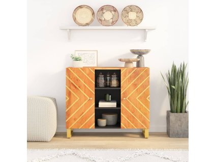 vidaXL Bočná skrinka hnedo-čierna 90x33,5x75 cm masívne mango