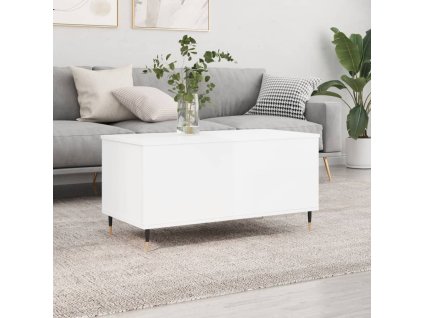 vidaXL Konferenčný stolík lesklý biely 90x44,5x45 cm spracované drevo