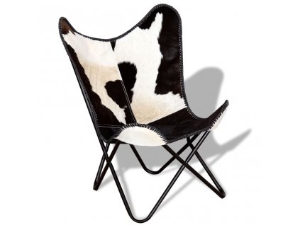 vidaXL Kreslo v tvare motýľa čierno-biele pravá kravská koža
