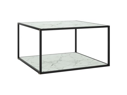 vidaXL Konferenčný stolík, čierny, biele mramorové sklo 90x90x50 cm