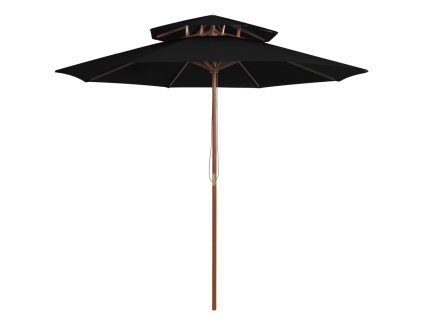 vidaXL Dvojitý slnečník s drevenou tyčou čierny 270 cm