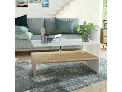 vidaXL Konferenčný stolík, drevotrieska, 90x59x42 cm, dubový a biely