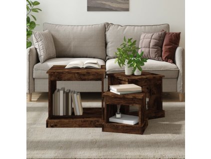 vidaXL Zasúvacie stolíky 3 ks dymový dub spracované drevo