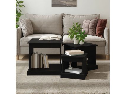 vidaXL Zasúvacie stolíky 3 ks čierne spracované drevo