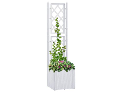 vidaXL Samozavlažovací vyvýšený záhradný záhon s mriežkou biely