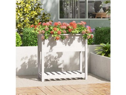 vidaXL Kvetináč s policou biely 82,5x34,5x81 cm masívna borovica