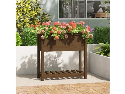vidaXL Kvetináč s policou medovohnedý 82,5x34,5x81 cm masívna borovica