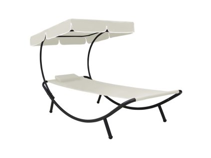 vidaXL Záhradná posteľ s baldachýnom a vankúšom, krémovo biela