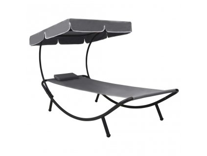 vidaXL Záhradná posteľ s baldachýnom a vankúšom, sivá