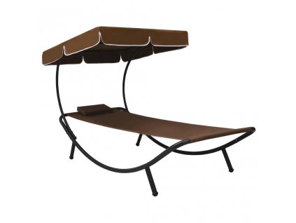 vidaXL Záhradná posteľ s baldachýnom a vankúšom, hnedá