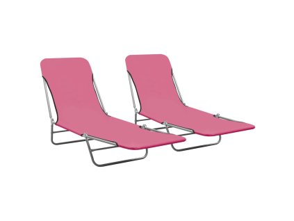 vidaXL Skladacie záhradné ležadlá 2 ks oceľ a látka ružové
