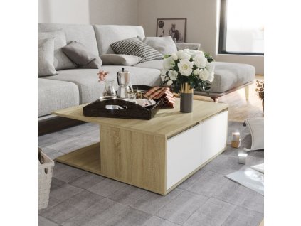 vidaXL Konferenčný stolík biely a dub sonoma 80x80x31 cm drevotrieska