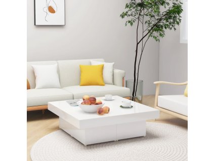 vidaXL Konferenčný stolík lesklý biely 90x90x28 cm drevotrieska