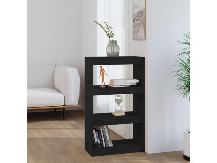 vidaXL Knižnica/deliaca stena čierna 60x30x103,5 cm masívna borovica