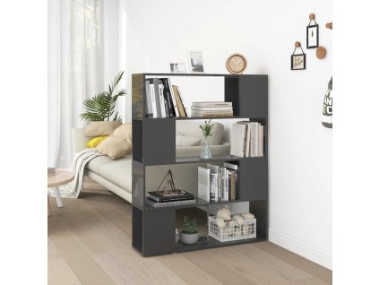 vidaXL Knižnica/deliaca stena lesklá sivá 100x24x124 cm