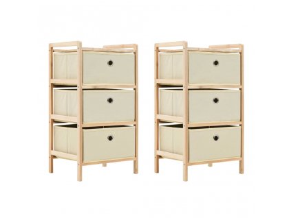 vidaXL Skladovacie regále a 3 látkové košíky 2 ks béžové cédrové drevo