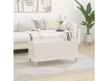 vidaXL Konferenčný stolík lesklý biely 90x44,5x45 cm spracované drevo