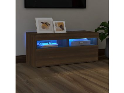 vidaXL TV skrinka s LED svetlami hnedý dub 90x35x40 cm