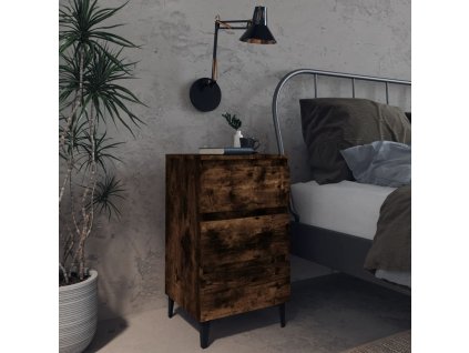 vidaXL Nočný stolík s kovovými nohami dymový dub 40x35x69 cm