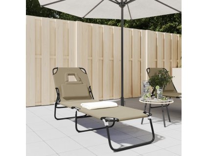 vidaXL Skladacie lehátko sivohnedé oxfordská látka a práškovaná oceľ