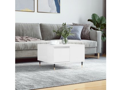 vidaXL Konferenčný stolík lesklý biely 55x55x36,5 cm spracované drevo