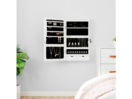 vidaXL Zrkadlová skrinka na šperky s LED svetlami nástenná biela