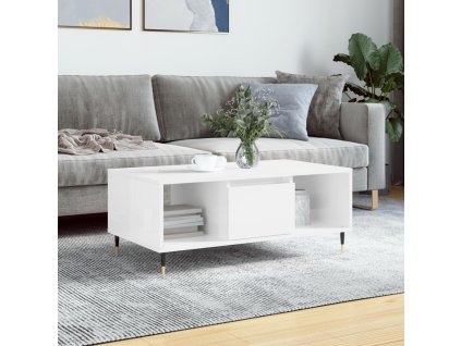 vidaXL Konferenčný stolík lesklý biely 90x50x36,5 cm spracované drevo