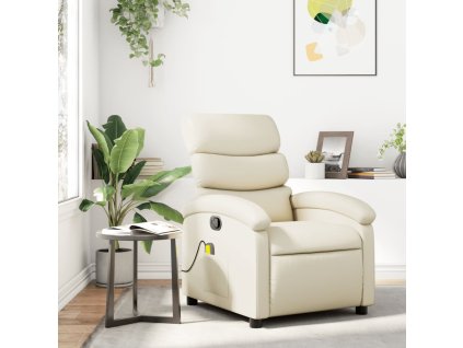 vidaXL Sklápacie masážne kreslo krémové umelá koža