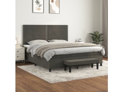 vidaXL Posteľný rám boxspring s matracom tmavosivý 180x200 cm zamat