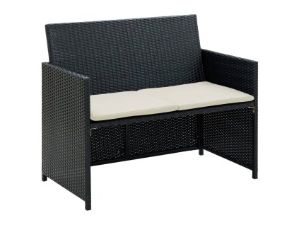 vidaXL 2-miestna záhradná pohovka s podložkami, čierna, polyratan