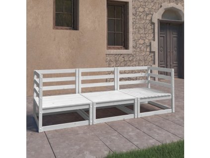 vidaXL Záhradná 3-miestna biela pohovka masívna borovica