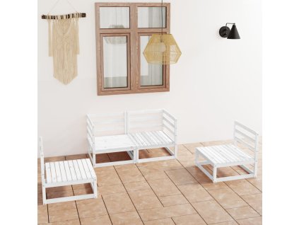 vidaXL 4-dielna záhradná súprava biela masívne borovicové drevo