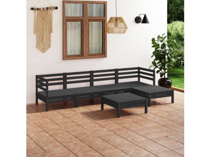 vidaXL 6-dielna záhradná sedacia súprava masívna borovica čierna