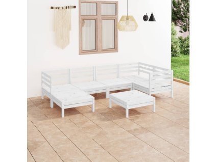 vidaXL 7-dielna záhradná sedacia súprava, borovicový masív, biela