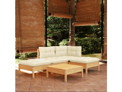 vidaXL 5-dielna záhradná súprava s krémovými vankúšmi borovicové drevo