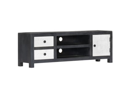 vidaXL Ručne vyrezaná TV skrinka, sivo biela 120x30x40cm,mangový masív