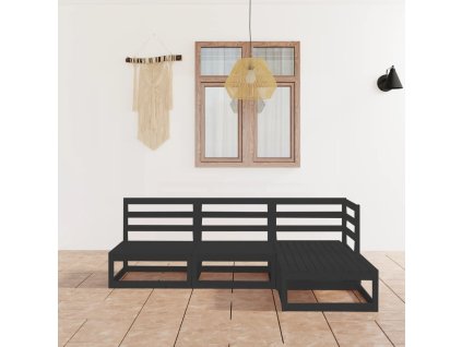 vidaXL 4-dielna záhradná sedacia súprava čierna masívna borovica