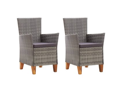 vidaXL Záhradné stoličky 2 ks s podložkami sivé polyratanové