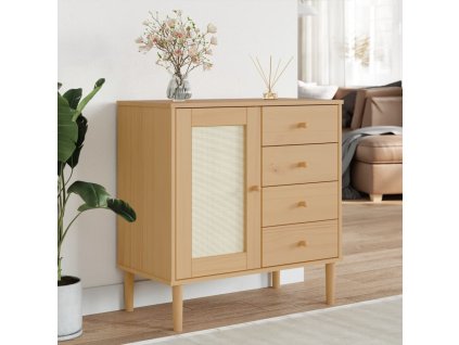 vidaXL Komoda SENJA, ratanová hnedá 80x40x80 cm, borovicový masív