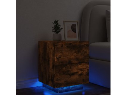 vidaXL Nočný stolík s LED svetlami dymový dub kompozitné drevo