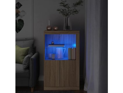 vidaXL Bočná skrinka s LED svetlami dub sonoma kompozitné drevo