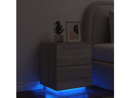 vidaXL Nočný stolík s LED svetlami sivý dub sonoma kompozitné drevo