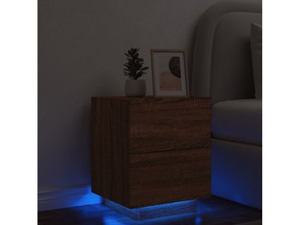vidaXL Nočný stolík s LED svetlami hnedý dub kompozitné drevo