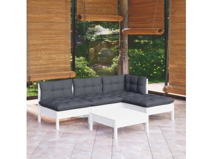 vidaXL 5-dielna záhradná súprava s vankúšmi biela borovicové drevo